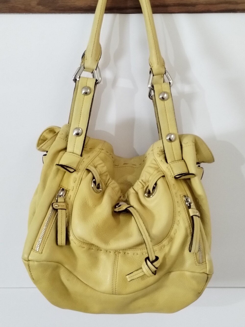 B Makowsky Hobo Style Drawstring Genuine Leather  Shoulder Bag